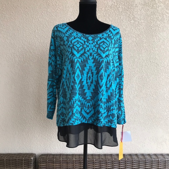 Ruby Rd. Tops - Ruby Rd. Well Traveled Pullover Blue Black Knit XL